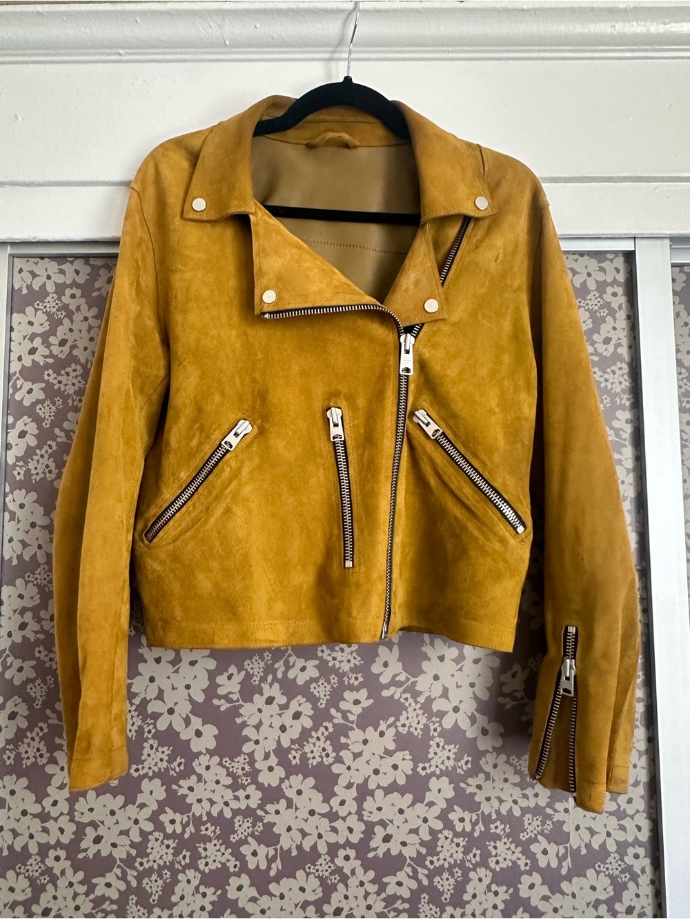All Saints Mustard Suede Moto Jacket - Women’s Suede Biker Coat